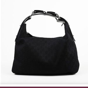 Original GG Canvas Black Horsebit Gucci Bag Medium